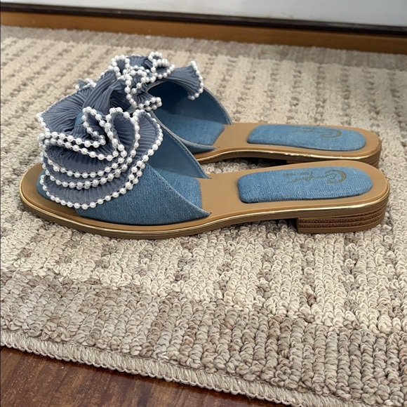 Cato Blue Sandals with Bow and Pearl Accents - Picture 5 of 8